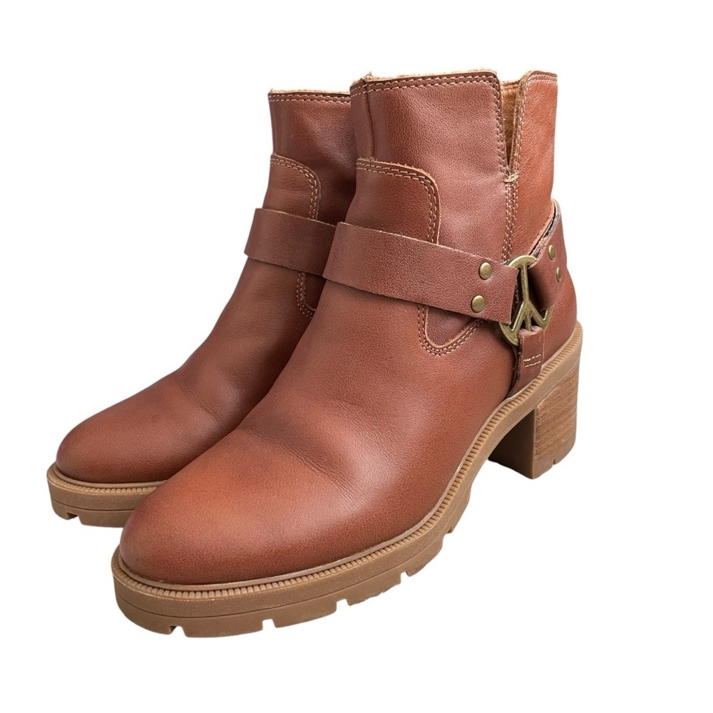 Lucky Brand Soxton Ankle Boots Leather Women’s Size 8 Block Heel Roasted Brown - Picture 3 of 8